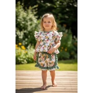 Marie Nicole Girls Floral Ruffle Peplum Top & Shorts Set XS Multicolor size 5/6
